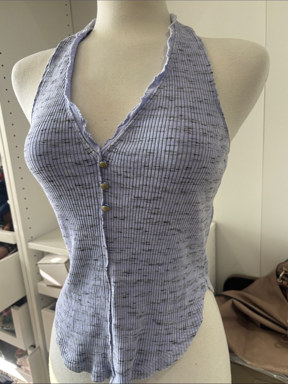 Pilcro Lavender Ribbed Halter Tank with Button Front